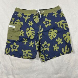 Kanvas by Katin Board Shorts Mens 32 Navy Blue Green Floral Tropical Heritage